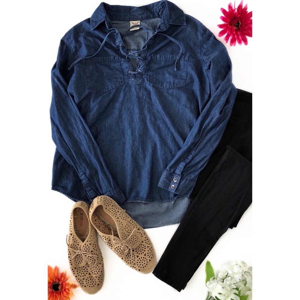 Chambray Lace-Up Pullover